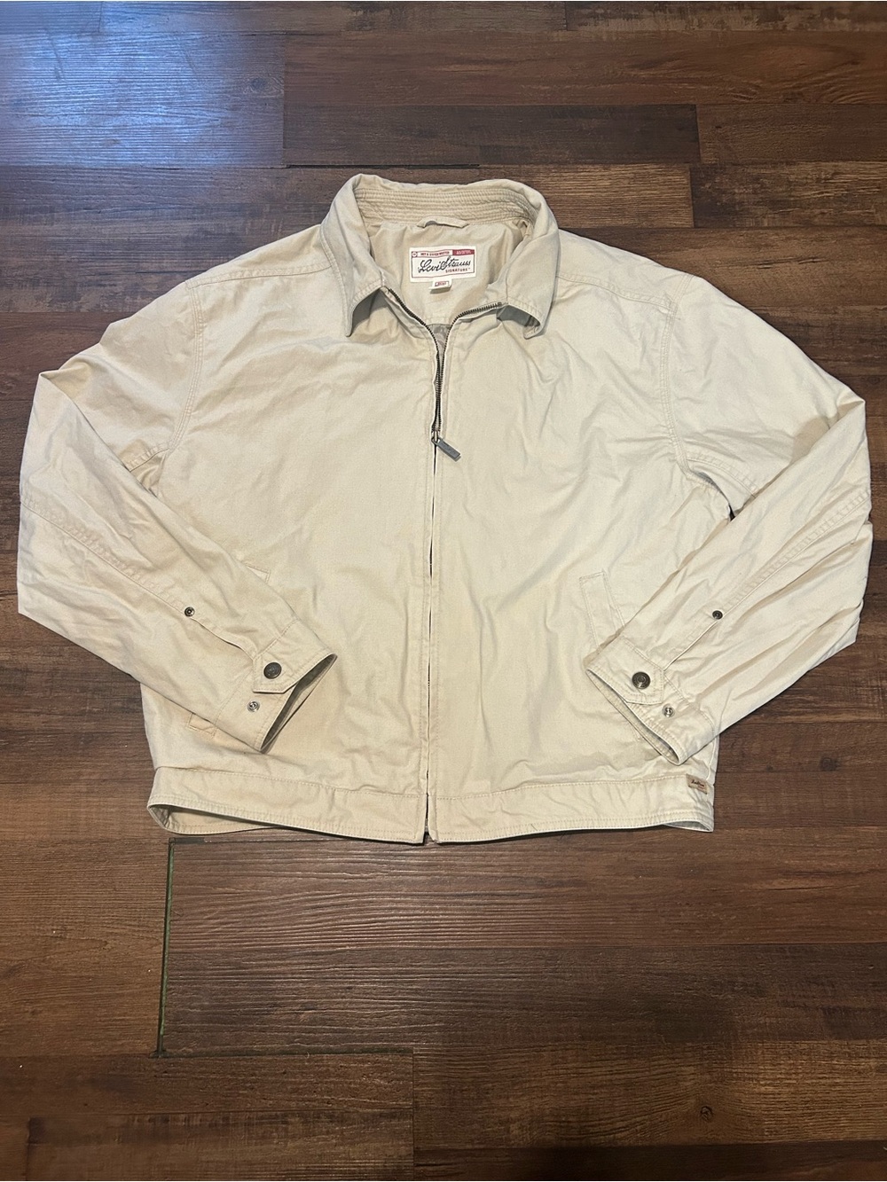 Levi Strauss Signature Men’s Size L Beige Cotton Full Zip Harrington Jacket Tan